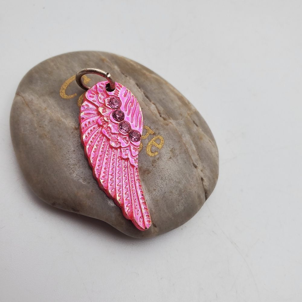 Pink fire burst feather necklace pendant